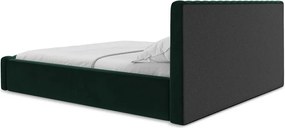 Pat matrimonial verde închis tapițat cu spațiu de depozitare cu somieră 140x200 cm Lemi – Makamii