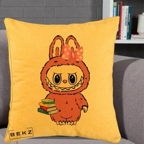 Perna Personalizata Labubu Roz cu Funda si Carti, 40x40 cm, Galben, Husa Detasabila, Perna Inclusa, BEKZ®