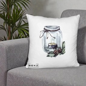 Perna Decorativa Felinar cu Lumanare si Conuri, 40x40 cm, Alb Pufos, Husa Detasabila, Perna Inclusa, BEKZ®