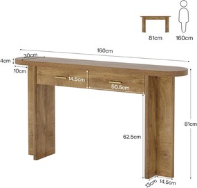 MAM33 - Masa Consola cu colturi rotunjite, 160 cm, masuta hol, living, dining, dormitor - Maro