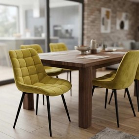 Scaun living tapițat cu catifea și cadru metalic BUC 206 galben
