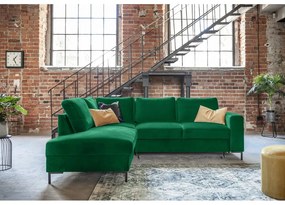 Colțar verde închis extensibil cu tapițerie din catifea (cu colț pe partea stângă ) Lofty Lilly – Miuform