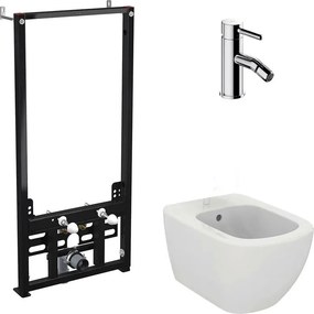 Pachet rama instalare Alca, bideu suspendat Ideal Standard Tesi alb si baterie bideu Omnires Y crom