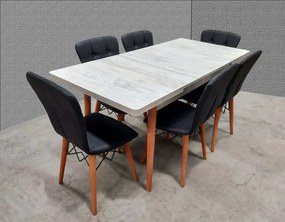 Set masa extensibila cu 6 scaune tapitate Homs cristal alb-negru 170 x 80 cm