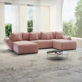 Colțar extensibil dumonde cu ladă de depozitare si sezut confortabil din spuma high-density, Berlin U Royal Roz 380x180 cm