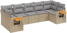 vidaXL Set canapele de grădină, 7 piese, cu perne, bej, poliratan