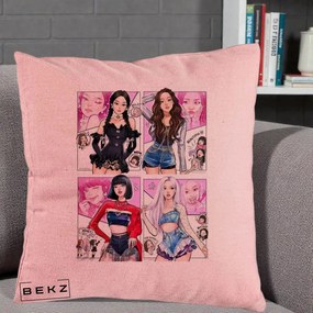 Perna Personalizata K-pop BLACKPINK Fanart Manga Benzi Desenate 4 Membre, 40x40 cm, Roz, Husa Detasabila, Perna Inclusa, BEKZ®