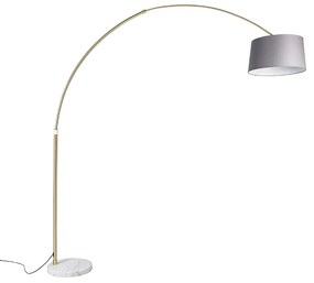 Lampă de arc din alamă cu abajur din stofă gri marmură 45 cm - XXL