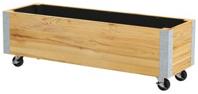 Outsunny Jardinieră pe role, jardinieră rectangulară făcut de drenaj metal lemn masiv 96 x 30,6 x 30 cm lemn natural | Aosom Romania