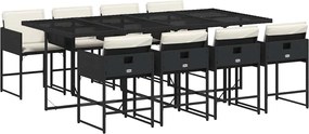 vidaXL Set mobilier de grădină cu perne, 9 piese, negru, poliratan