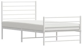 Cadru de pat metalic cu tablie de cap/picioare, alb, 90x200 cm