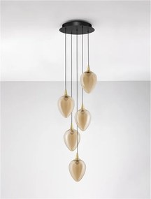 Lustra moderna cu 5 pendule LED, Metal, Sticla, Champaign, Nali