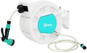 Outsunny Tambur furtun pentru udare suport furtun de apă 25+2 m suport de perete + mâner pivotant la 180° 55 x 20 x 42 cm gri deschis | Aosom Romania