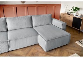 Colțar gri deschis cu tapițerie din catifea reiată (cu colț pe partea stângă /în formă de "U") Nihad modular – Bobochic Paris