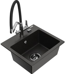Mexen Milo chiuvetă de granit cu 1 compartiment și baterie de bucătărie Duo, Neagră/Auriu metalic - 6505-75-671701-07-B