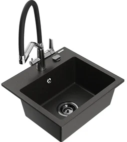 Mexen Milo chiuvetă de granit cu 1 compartiment și baterie de bucătărie Duo, Neagră/Auriu metalic - 6505-75-671701-07-B