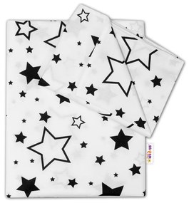 Set 2 buc Așternut Pat Bumbac Baby Nellys - stele negre - alb 120x90