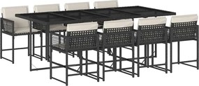 vidaXL Set mobilier de grădină cu perne, 9 piese, negru, poliratan
