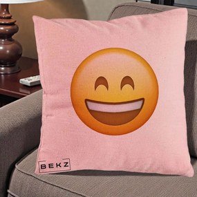 Perna Decorativa Emoji Zambet Mare, 40x40 cm, Roz, Husa Detasabila, Perna Inclusa, BEKZ®