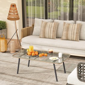 Outsunny Măsuță de Grădină din Ratan PE și Sticlă 110x60x40 cm Lemn Natural | Aosom Romania