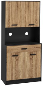 HOMCOM Dulap de bucătărie din lemn cu 2 dulapuri cu 2 uși și sertar, 80x40x180 cm, negru și culoare lemn | Aosom Romania