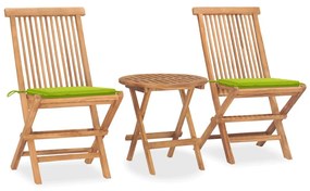 3063182 vidaXL Set mobilier exterior pliabil cu perne, 3 piese, lemn masiv tec