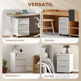 HOMCOM Dulap de Birou cu 3 Sertare cu Chei și 4 Rotile Alb și Gri | Aosom Romania