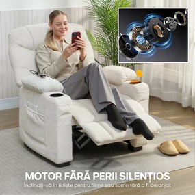 HOMCOM Fotoliu Relax Electric Reclinabil 150° cu Suport pentru Picioare, Funcție Memorie, Telecomandă, din Catifea, Crem | Aosom Romania