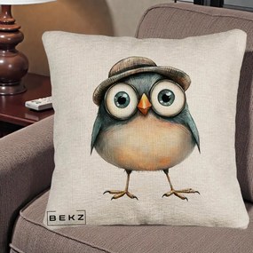 Perna Decorativa Pui cu Palarie Rotunda, 40x40 cm, Bej Canapea, Husa Detasabila, Perna Inclusa, BEKZ®