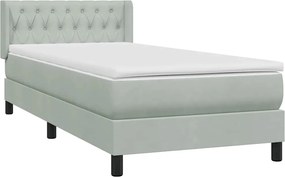 vidaXL Pat box spring cu saltea, gri deschis, 90x220 cm, catifea