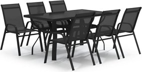 vidaXL Set de servit masa pentru grădină, 7 piese, negru