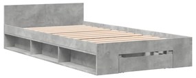 3280786 vidaXL Cadru de pat cu sertar, gri beton, 90x190 cm, lemn prelucrat