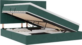 vidaXL Pat cu saltea și spațiu de depozitare Verde închis 160 x 200 cm