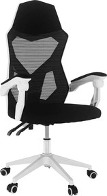 Scaun gaming YOKO, negru/alb, material textil/plastic, 60x65x113/123 c