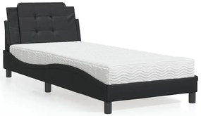 vidaXL Pat cu saltea, negru, 90x200 cm, piele ecologică