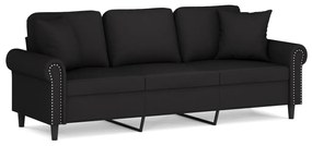 3200960 vidaXL Canapea cu 3 locuri cu pernuțe, negru, 180 cm, catifea