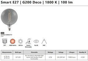 Bec de dimensiuni mari Smart E27 G200 Deco 1800K 100Lm Smoked