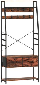 HOMCOM Mobilier de intrare 6 în 1 cuier bară pentru haine raft 2 sertare 10 cârlige 80 x 30 x 180 cm maro rustic | Aosom Romania
