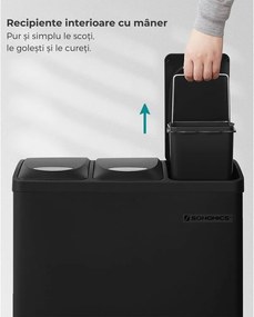 Coș de reciclare SORT 24L (3x8L), negru SongmicsHome