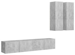 3079106 vidaXL Set de dulapuri TV, 4 piese, gri beton, lemn prelucrat