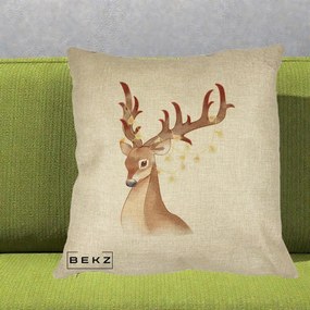 Perna Decorativa Ren cu Luminite de Craciun, 40x40 cm, Crem, Husa Detasabila, Perna Inclusa, BEKZ®