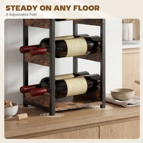 HOMCOM Suport Vin, Rafturi Ondulate, Picioare Reglabile, Maro Rustic, Negru | Aosom Romania
