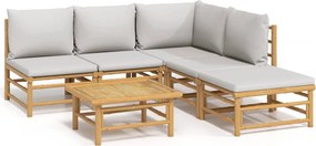 vidaXL Set mobilier de grădină cu perne gri deschis, 6 piese, bambus