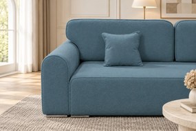Canapea extensibilă Fiorella din boucle, albastru deschis, cu ladă de depozitare