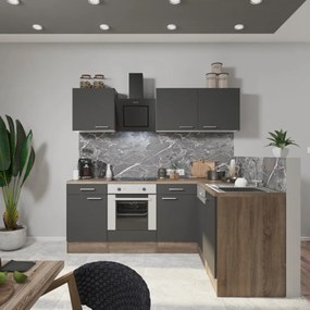 Mobilă de bucătărie de colț Yorki 220, corp din stejar Yorki, față antracit satinat cu element inferior al cuptorului