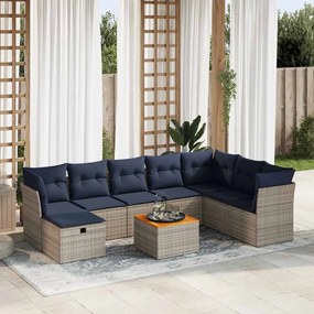 vidaXL Set canapele de grădină, 9 piese, cu perne, gri, poliratan