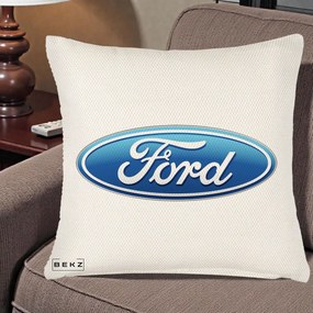 Perna Personalizata cu emblema Ford, 40x40 cm, Crem Reliefat, Husa Detasabila, Perna Inclusa, BEKZ®