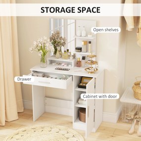 HOMCOM Masuță cu Oglindă de Machiaj din PAL Alb 90x38x138 cm | Aosom Romania