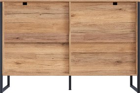 Bufet cu 6 sertare, cadru metalic negru și fronturi de sertare geometrice, 120x40x80 cm, Culoare naturală