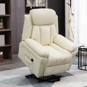 HOMCOM - Fotoliu Rabatabil cu Ridicare Electrica, Fotoliu Relax cu Capitonaj Gros si Telecomanda, 96x93x105 cm, Crem | Aosom Romania